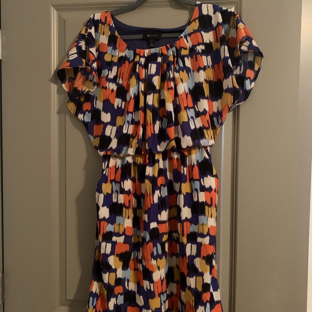 multi color, cinched waist dress